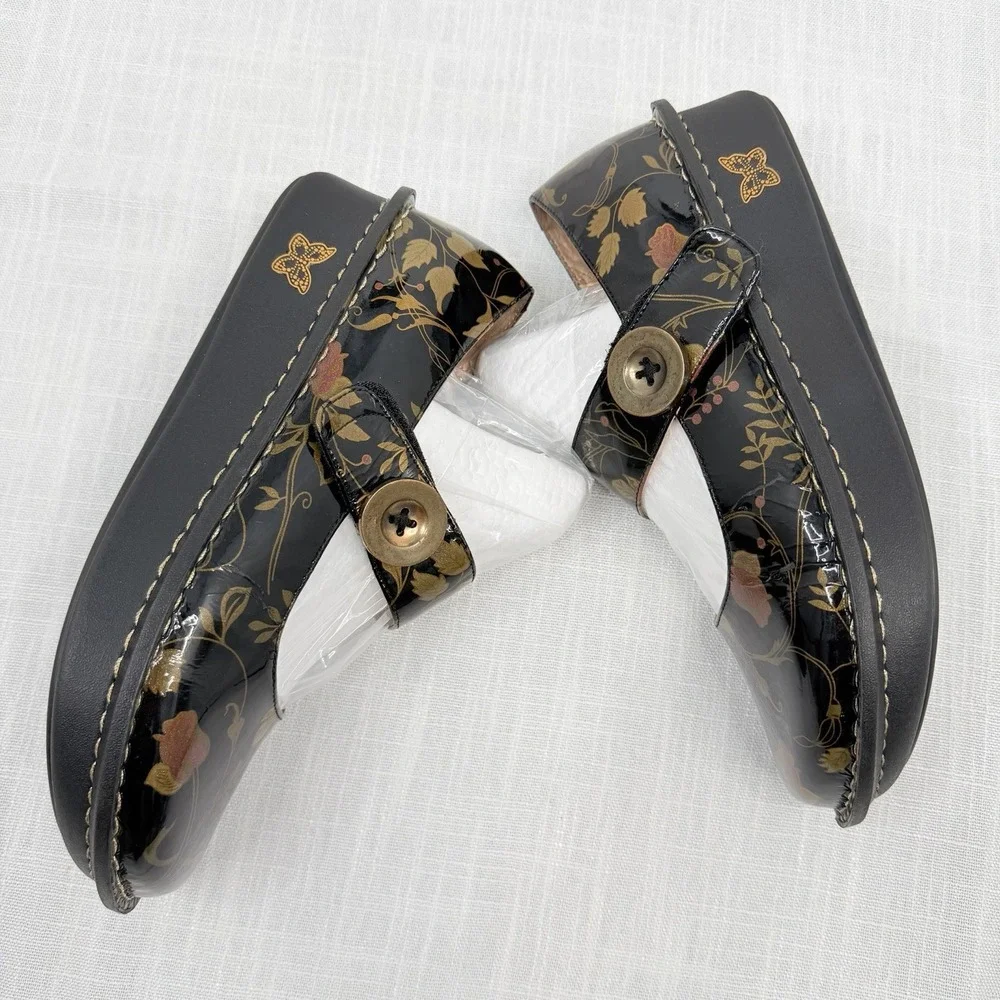 Alegria Paloma Black Patent Floral Mary Jane Comfort Shoes Nursing Shoes EU 39